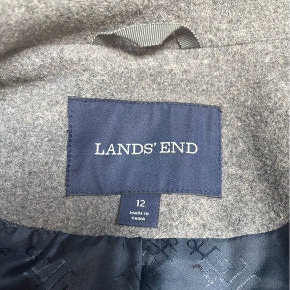 LANDS END WOOL GRAY CLASSIC TAILORED DOUBLE BREASTED NAUTICAL PEA COAT SZ 12 - Picture 8 of 13